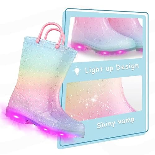 EUXTERPA Kids Toddler Light Up Wellies Glitter Welly Rain Boots for Girls with Handles for 1-9 Year Old Child thumbnail 3
