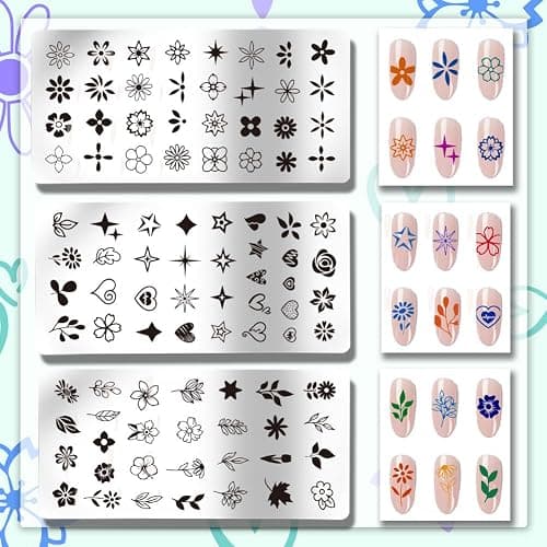 PH PandaHall 3pcs Flower Nail Stamper, Leaves Heart Nail Stamping Plate Star Nail Art Stencils Print Nail Stencils Stainless Steel Nail Image Plates for Nail Art Design Print Manicure Salon thumbnail 4