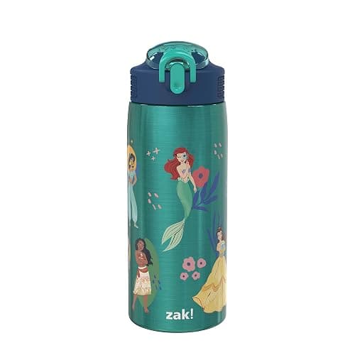 Zak Designs Disney Princess Water Bottle for Travel and At Home, 19 oz Vacuum Insulated Stainless Steel with Locking Spout Cover, Built-In Carrying Loop, Leak-Proof Design (Disney Princess) - Image 1