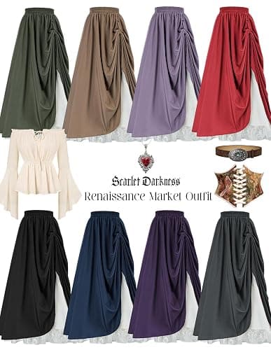 Scarlet Darkness Maxi Long Skirt for Women Double Layered Renaissance Skirts thumbnail 9