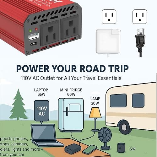 Pro Chaser 400W Power Inverters for Vehicles - DC 12v to 110v AC Car Inverter Converter, USB-A, PD 65W USB-C Ports, Dual AC Adapter for Air Compressor Laptops thumbnail 3