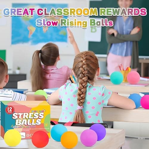 12 Pack Slow Rising Stress Ball,Stress Balls for Kids Adults,Stretchy Fidget Toys for Stress Relief,Hand Therapy Sensory Squishy Ball, Squishy Toys for Kids, Classroom Prize Box Party Favors thumbnail 6