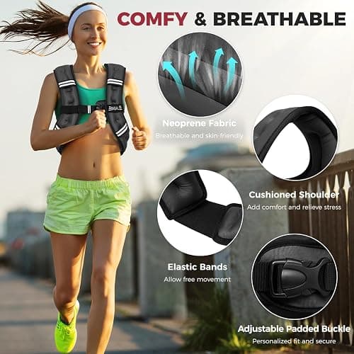 BAGAIL Weighted Vest, 5lbs/8lbs/10lbs/12lbs/15lbs/20lbs/25lbs/30lbs Weight Vest with Detachable Phone Pouch, Rucking Vest for Women, Men, Walking, Weight Loss, Training, Running - 12 lb - Black thumbnail 2