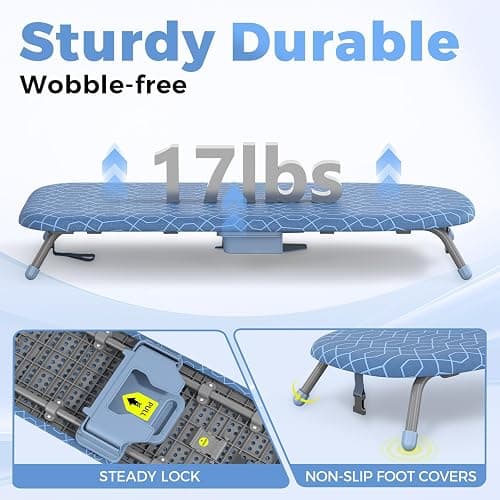 APEXCHASER Small Ironing Board with Iron Holder Compact Tabletop Iron Board | 12 x 32 inchs, 2 Heat Resistant Ironing Covers, Non-Slip Feet, Suitable for Laundry Rooms, Bedrooms, Dormitories, Travel thumbnail 6