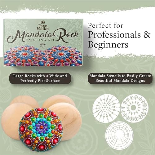 MoonGarden Mandala Rock Painting Kit - Mandala Dotting Tools Kit - Large Wooden Rocks for Painting, Stencils, Acrylic Paints, Dotting Tools for Rocks - Dot Art Kit for Adults & Kids thumbnail 3