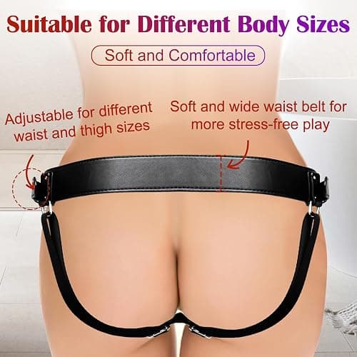 Strap On Dildo Harness Adult Sex Toys for Women Men Pegging Dildo, Adjustable Waist and Thigh Soft Nylon Vegan Leather Belt with 2 Size Metal O-Rings for Lesbian Gay Couple Vaginal Anal Play (Black) thumbnail 4