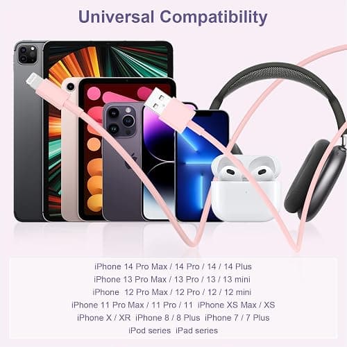 2pack 10ft iPhone Charger, [Apple MFi Certified] Long iPhone Charger Cord 10 ft, Apple Lightning to USB Cable, 10 Foot Fast Charging Cords for iPhone Charger 14/13/12/11/13 Pro/13 Max/X/XS/XR/XS,Pink thumbnail 6