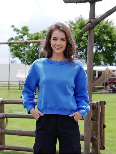 INFITTY Womens Fleece Crewneck Sweatshirts Long Sleeve Oversized Cropped Pullover Tops Fall Winter Fashion 2025 thumbnail 3