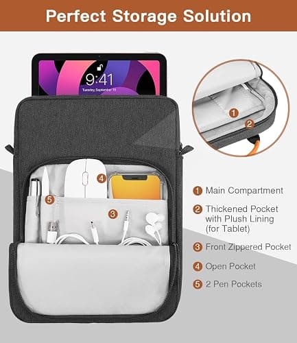 MoKo 9-11 Inch Tablet Sleeve Bag Handle Carrying Case with Shoulder Strap | Fits iPad Pro/Air/A16 11-inch, iPad 10th 10.9, iPad 9/8/7th 10.2, iPadAir 5/4th 10.9 and Tab S8/S9 11-inch, Black & Gray thumbnail 5