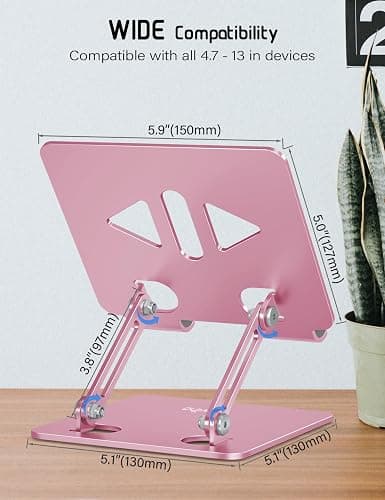 Aoviho Tablet Stand Holder for Desk, Adjustable Desktop Tablet Holder, Foldable Aluminum Tablet Mount for iPad pro 12.9, iPad Air Mini, Samsung Galaxy Tabs Z Fold Kindle Fire,4-12 inch, Rose Gold thumbnail 6