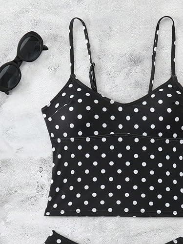Orphichic Women's Tankini Swimsuits Tummy Control Two Piece Swimsuit | Cute Tankini Set, Retro Polka Dot Bathing Suit, Adjustable Straps, Flattering Fit, Modest Swimwear, Vacation, Pool, Resort thumbnail 4