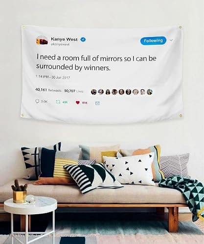 Wassupup 3x5 Feet Rapper K.West I Need A Room Full of Mirrors So I Can Be Surrounded by Winners Flag, Vivid Color & Fade Proof - Double Stitched Polyester with Brass Grommets 3 X 5 Ft Tapestry thumbnail 3