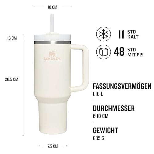 Stanley Quencher H2.0 Flowstate Trinkflasche Mit Strohhalm 1.2L - Thermobecher Kühlt 11 Stunden - 48 Stunden Eisgekühlt - Spülmaschinenfest - Thermosflasche BPA Frei - Edelstahl Trinkbecher - Cream thumbnail 3