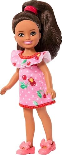Barbie Club Chelsea Small Doll, 6-Inch Lula with Brunette Hair Wearing Removable Cherry-Print Dress & Sandals, JJB35 thumbnail 5