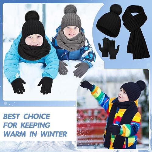 Suhine 18 Pcs Kids Winter Hat Gloves Scarf Set Warm Kids Knit Pom Beanie Hat Snow Gloves Neck Warmer Unisex for Gift thumbnail 5