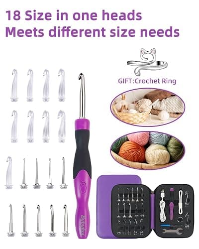18 Sizes Lighted Crochet Hooks Set 2.0mm~14.0mm, Rechargeable Crochet Hook with Interchangeable Crochet Head, Light Up Crochet Hooks Set with 2 Levels Led for Beginner Knitting Kit Gifts thumbnail 2