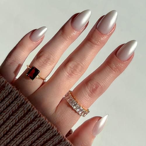 Glamnetic Press On Nails - Hailey | Glossy, Semi-Transparent, Short Almond Nails, Reusable | 15 Sizes - 30 Nail Kit with Glue - Image 1