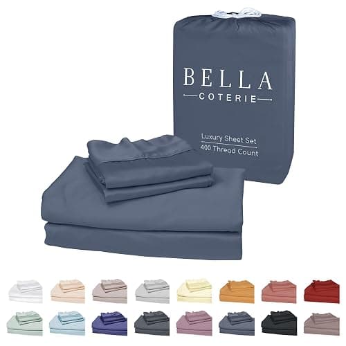 Bella Coterie Luxury Bamboo Viscose Cal King Size Sheet Set | 100% Organically Grown | Ultra Soft | Cooling for Hot Sleepers | 18" Deep Pocket [Slate Blue] - Image 1