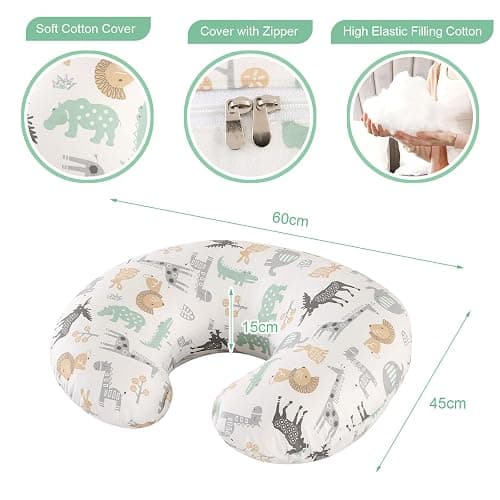JOVELL Nursing Pillow, Ergonomic Baby Support Pillow Feeding Pillows Nursing Essentials for Bottle and Breastfeeding, Fiber Fill And Removable Cotton Breastfeeding Cover (Cute Animals, Small) thumbnail 2