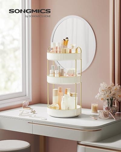 SONGMICS Makeup Organizer, 3-Tier Round Rotating Skincare Organizer Countertop, Customizable, Toiletries Vanity Organizer, Lazy Susan, Christmas Gift, Cloud White UJKA011W01 thumbnail 3