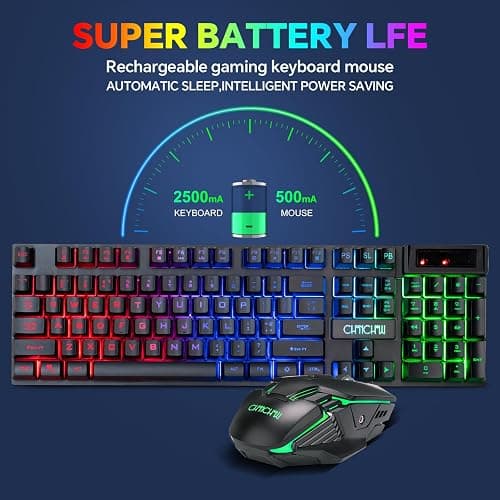 CHONCHOW USB Wireless Gaming Keyboard and Mouse Combo, LED Backlit Ergonomic Mechanical Feeling Keyboard, Rechargeable 2500mAh Battery, Anti-ghosting Keyboards 7D 3600DPI Mice for PC Gamer thumbnail 4