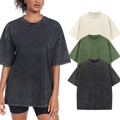 Womens Washed Vintage Oversized T-Shirt Casual Baggy Streetwear Boyfriend Tee Workout Short Sleeve Cotton Tops - Image 1