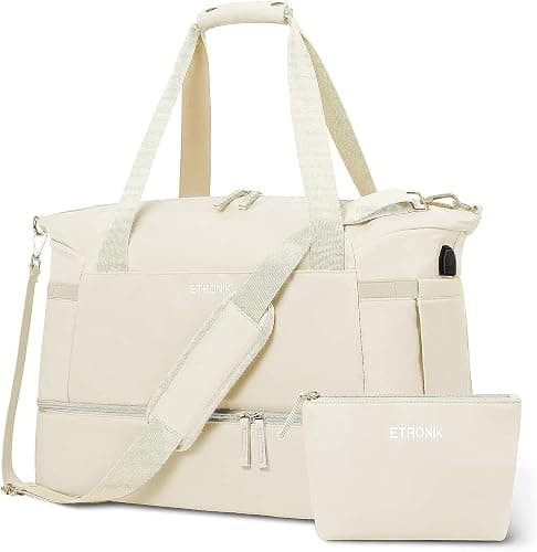 ETRONIK Gym Bag for Women, Personal Item Travel Bag with Shoes Compartment, Weekender Overnight Duffel Bag with Wet Pocket, Carry On Bag for Women, Travel, Gym, Weekend (Beige) thumbnail 4