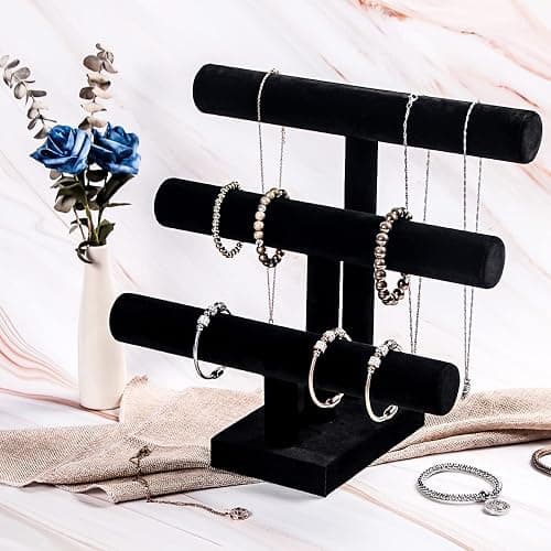 Pengup 3 Tier Bracelet Holder,Bracelet Display Stand,Black Velvet Jewelry Organizer Displays for Necklace Scrunchies Watches Hair Ties. thumbnail 2