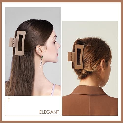 8 Pcs Large Hair Claw Clips 4.1 Inch Non-slip Big Square Matte Hair Claws for Women, Strong Hold Banana Clip for Thick Thin Hair(White/Khaki) thumbnail 6