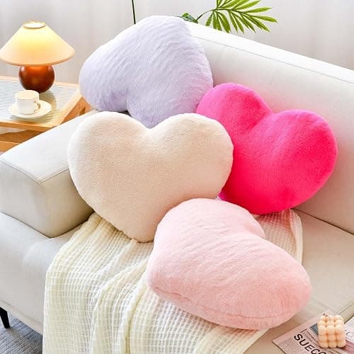 XVTRU Hot Pink Heart Pillows, Cute Heart Decorative Pillow, Heart Shaped Throw Pillows for Bed, Faux Rabbit Fur Plush Hoom Decor Pillow Cushion for Chair Sofa Living Room (Mini 12.9" x 9.8") thumbnail 3