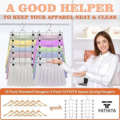 Closet-Organizers-and-Storage,6 Tier Pants-Hangers-Space-Saving,Skirt-Hangers with Clips for Closets Organizer,College-Dorm-Room-Essentials,2 Pack Closet Storage Clothes Shorts Jean Hanger - 2 Pack-silver thumbnail 6