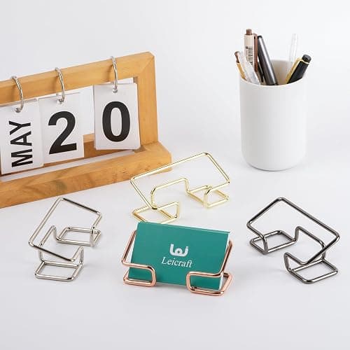 Leicraft Business Card Holder for Desk, Cute Metal Card Organizers and Office Desk Accessories for Men and Women (Golden) thumbnail 8
