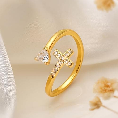 cmoonry 14K Gold Plated CZ Cross Heart Ring Eternity Promise Jewelry for Her thumbnail 2