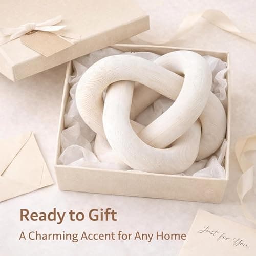 Yalikop 3 Link Wood Knot Decor Rustic Table Shelf Accents, White | Hand Carved Chain Link, Boho Decorative Knot for Coffee Table Bookshelf, Modern Rustic Accents for Living Room Bedroom thumbnail 5