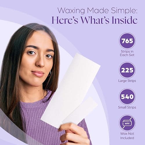 765 Professional Wax Strips for Waxing – Tear-Resistant Fabric Hair Removal Strips – 225 Large & 540 Small – Reusable for Warm Wax & Sugar Paste – Face, Body & Intimate Areas thumbnail 2