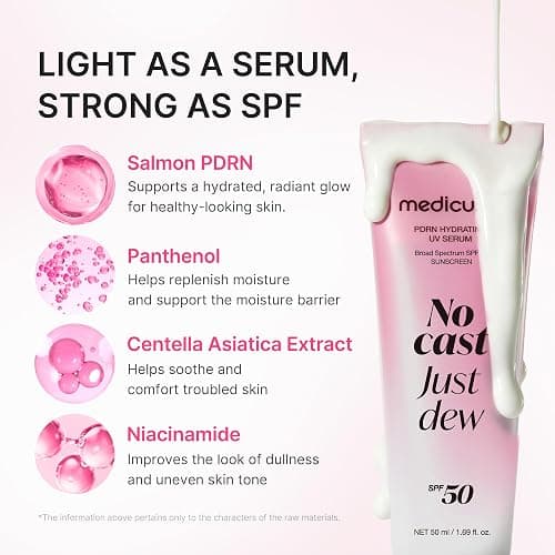 medicube Sunscreen No Cast Just Dew PDRN Hydrating UV Sun Serum, SPF 50 | SPF 50 Fast-Absorbing Sunscreen with PDRN, Panthenol & Centella - Lightweight Hydration & Cooling, Korean Skincare thumbnail 3