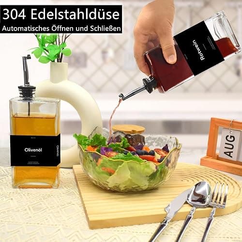 BIKALAN Ölflasche mit Ausgießer, Kaffee Sirup Spender Glas Set, Olivenöl Flasche Set, 500ML Ölspender Glas, Oil Dispenser Sirup Pumpspender mit 40 Aufkleber, Trichter (Schwarz, 500 Milliliter) thumbnail 2