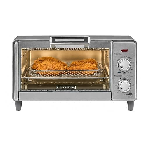 BLACK+DECKER Crisp 'N Bake Air Fry Countertop Convection Toaster Oven, Medium Capacity, 4-Slice, 5-in-1, Fits 9” Pizza, 30-Min Timer, Bake, Broil, Air Fry, Toast, Keep Warm, Stainless Steel - Image 1