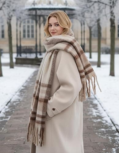 Scarf for Women Winter Warm Long Shawl Large Scarves Cold Weather Thick Blanket Scarfs Colorful Plaid thumbnail 8