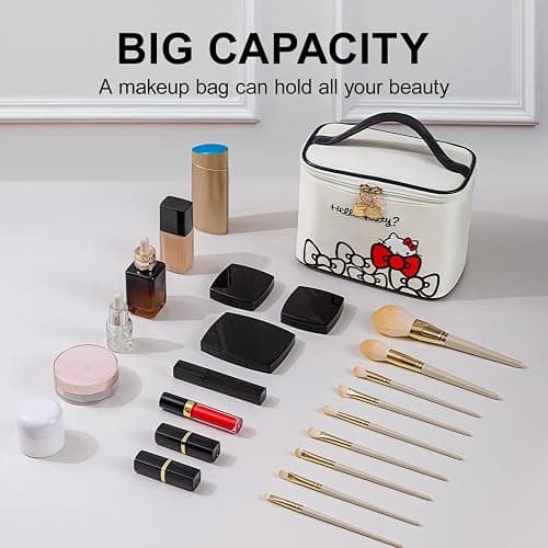 Vimanllie Makeup Bag Large Waterproof Cosmetic Bag with Dedicated Brush Holder, Cute Printed Makeup Organizer for Women Traveling,Portable Toiletry Bag for Girls thumbnail 2