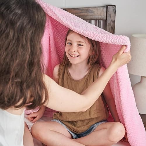 NEWCOSPLAY Super Soft Throw Blanket Pink Premium Silky Flannel Fleece Leaves Pattern Lightweight Bed Blanket All Season Use (Pink, Throw(50"x60")) thumbnail 3