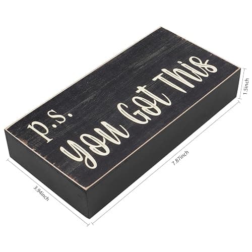 Esur Motivational Home Office Desk Black Decor - Farmhouse Wooden Box Sign Gift for Women - P.S. You Got This thumbnail 3
