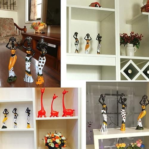 Juanxian 3 Piece Set African Women Figure Art Statues Girls Tribal Lady Figurine Statue Decor Collectible Art Piece Vintage Gift Craft Doll Stand W4545-3Pcs Yellow | Girls Tribal Lady Figurine, Collectible Art Piece, Vintage Gift Craft Doll, Stand W4545-3Pcs thumbnail 6