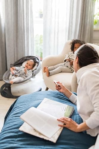 MoMi KENANI Transat balancelle jusqu’à 9 kg, pliable, télécommande et Bluetooth pour smartphone, alimentation piles et secteur, harnais de sécurité 5 points, pare-soleil, moustiquaire thumbnail 14