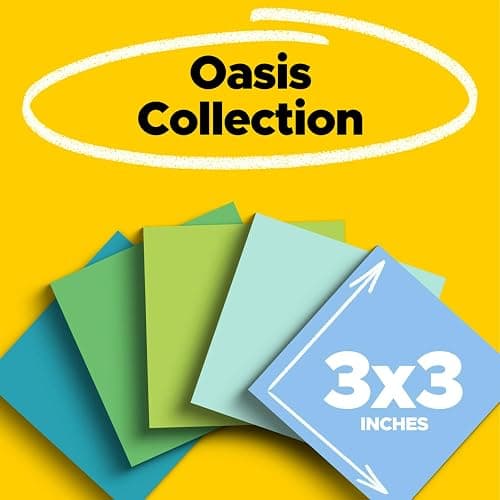 Post-it 100% Recycled Paper Super Sticky Notes, 3 in. x 3 in., 5 Pads, 70 Sheets per Pad, Oasis Collection, School Supplies and Office Products thumbnail 3