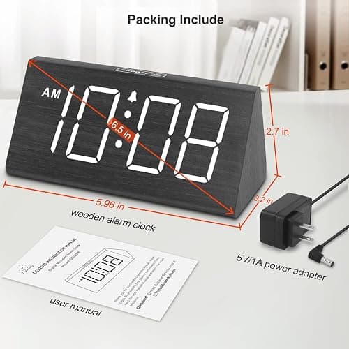DreamSky Wooden Digital Alarm Clocks for Bedrooms - Electric Desk Clock with Large Numbers, USB Port, Loud Alarm for Heavy Sleepers, Adjustable Volume, Dimmer, DST, Wood Décor Gifts, Adapter Powered thumbnail 2