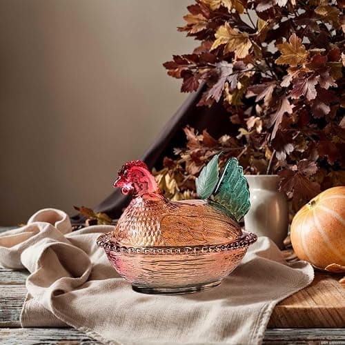 Gkesgm Crystal Glass Chicken-Shaped Candy Dish,Vintage Style Candy Bowl with Lid,Tabletop Dessert Plate Snack Bowl (Glazed) thumbnail 6