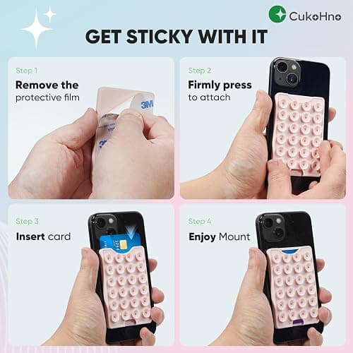 CukoHno Classic - Suction Phone Card Holder Adhesive Mount,Up to 3 Cards,Hands-Free,Strong Grip Holder for Selfies and Videos,2.28″x 3.5″,Chalk Pink thumbnail 4
