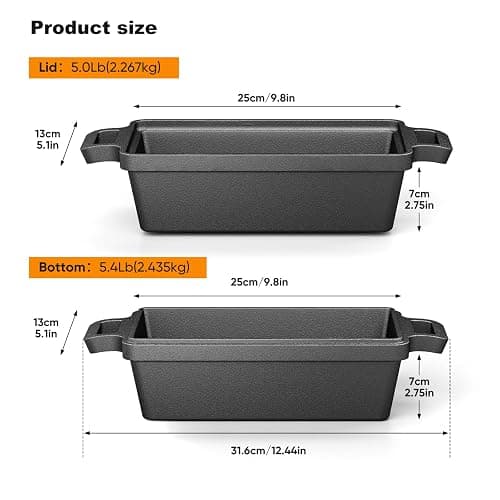 Heimekite 9×5 Inch Cast Iron Loaf Pan with Lid, bread pans for baking, 2 Piece Set | Even Heat Distribution Bread Baking Pan for Homemade Sandwich Bread, Banana Bread, Cakes, Meatloaf thumbnail 2