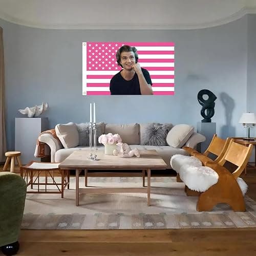 MAGJIUKE Steve Harrington Pink American Flag Tapestry, 3x5 Feet Polyester Wall Hanging with Brass Grommets, Horizontal Rectangular Design for Bedroom Studio Decor, Indoor Outdoor Usage thumbnail 4